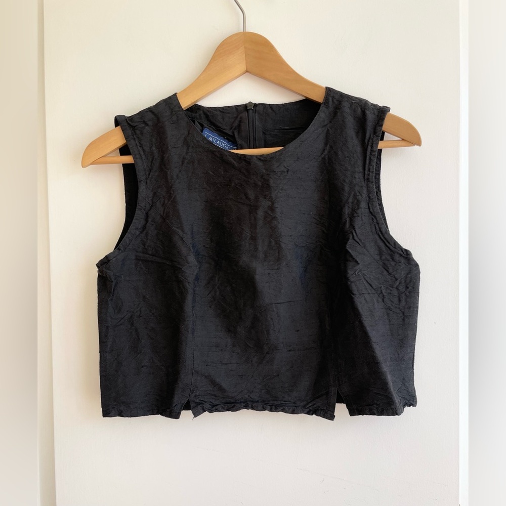Vintage J. McLaughlin Silk Sleeveless Top Size S Black Victorian Edwardian